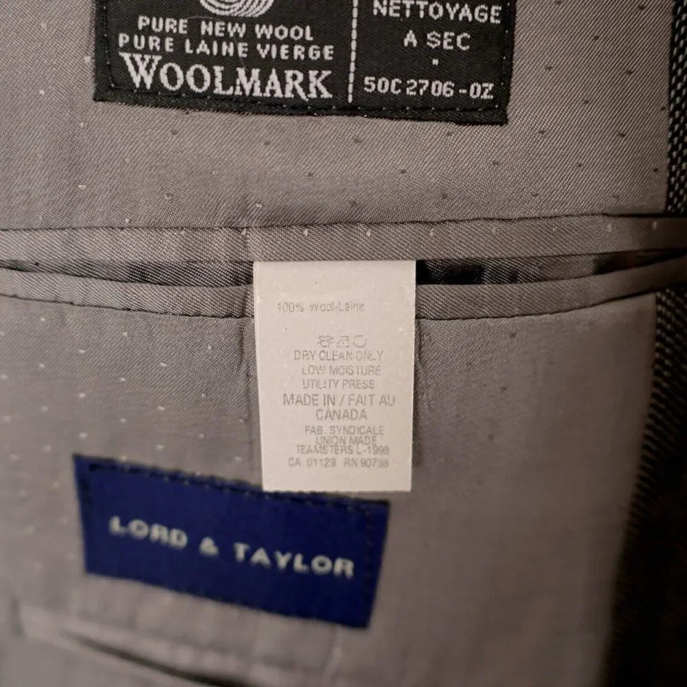 Calvin Klein Lord‎ & Taylor White Black Check Textured Wool 2 Button Blazer 44S